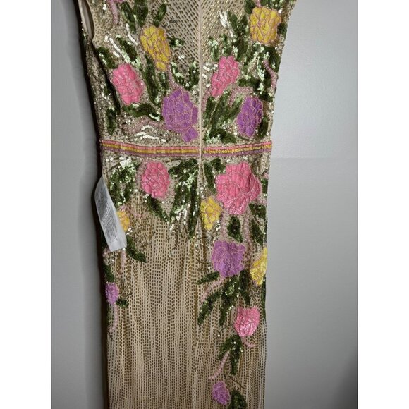 Mac Duggal Floral Beaded V-Neck High Slit Cap Sleeve Evening Gown Size 12 NWT - Picture 9 of 10
